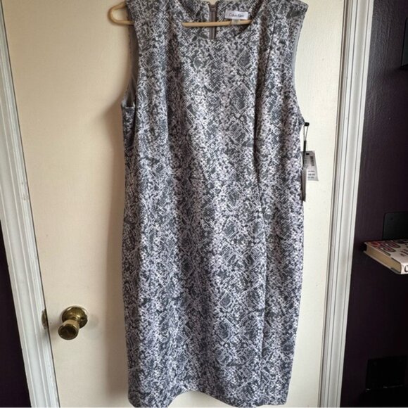 Calvin Klein Black and White Patterned Midi Dress - Picture 1 of 8